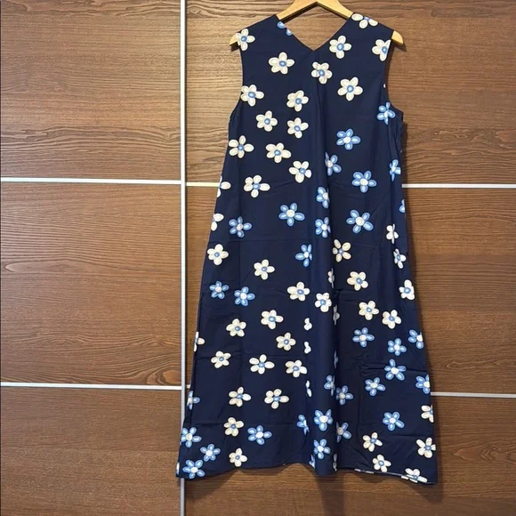 Marimekko Blue and White Sleeveless A-Line Midi Dress - Picture 2 of 5
